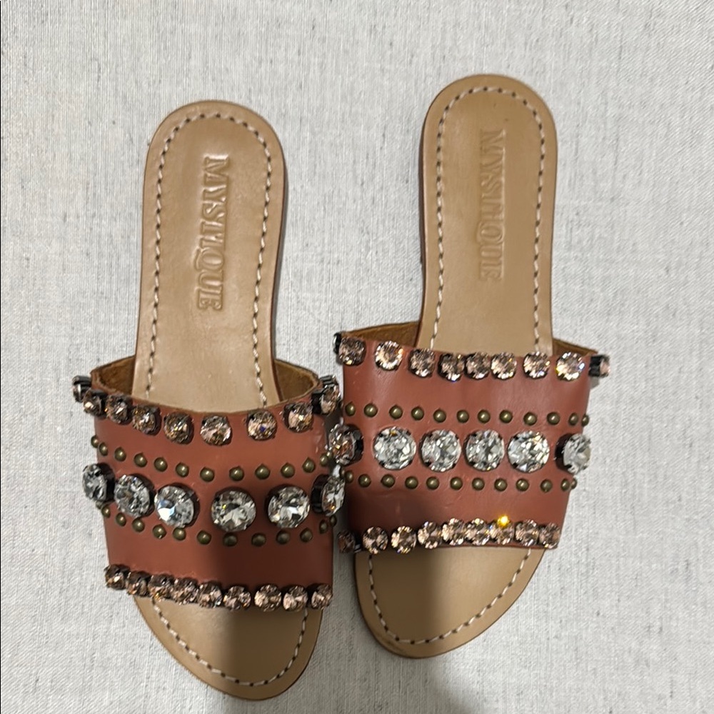Valentino Tan Sandals with Studded Embellishments